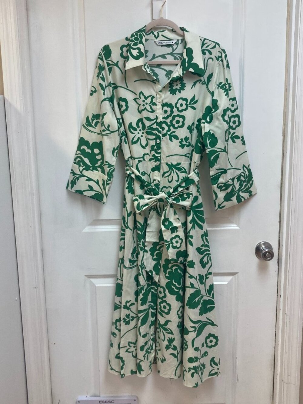 ZARA Bright Floral Print Summer Dress Green & White Size XXL